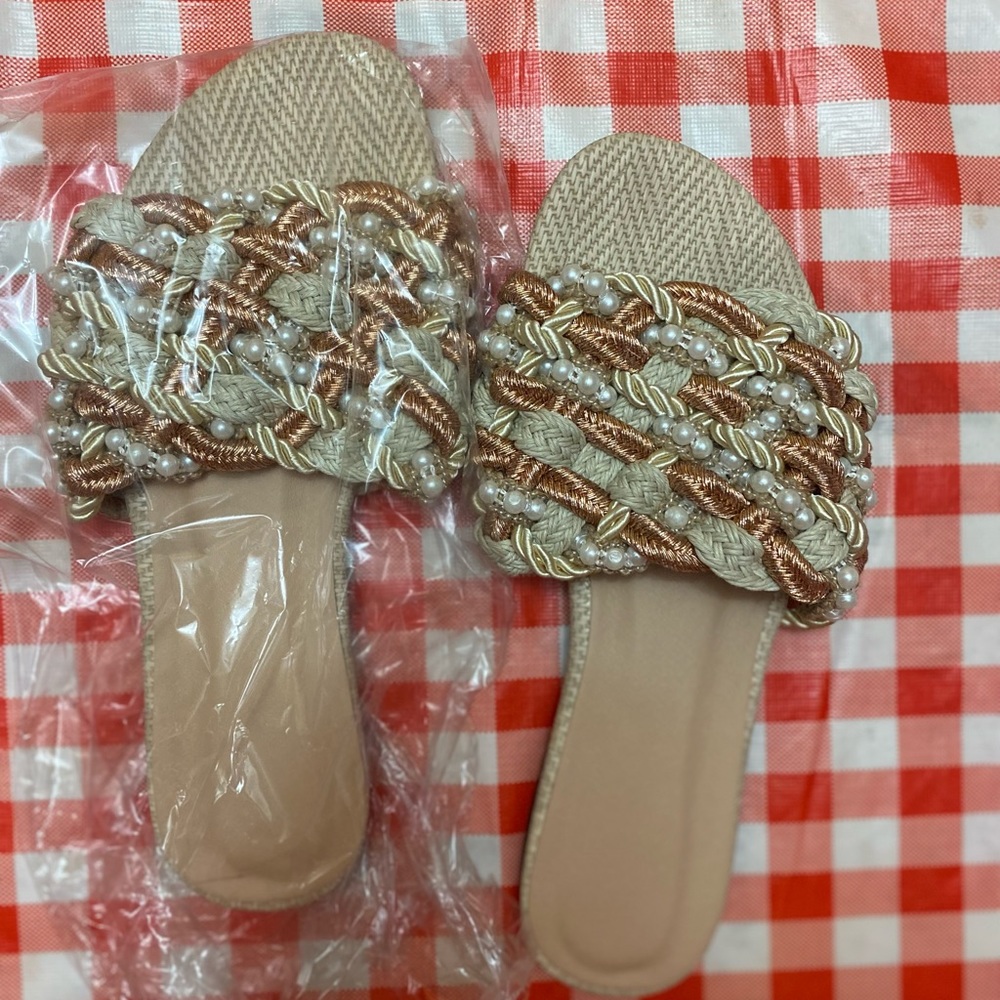 Summer Sandals - Rose Gold Pearl Never Worn.